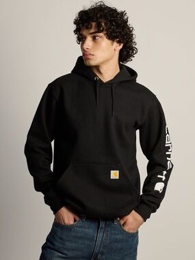 NEW✨ Carhartt Men's Midweight Hooded Logo Sleeve Pullover Hoodie in black SZ L
